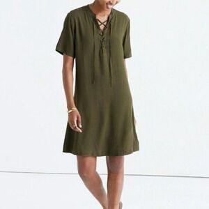 Madewell Novella Army Green Lace Up Front Shift Dress Size XS